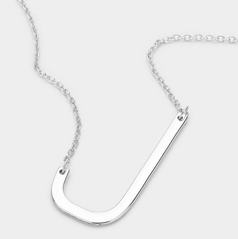 Silver Monogram "J" Large Initial Pendant Chain Fashion Statement Necklace - Picture 2 of 2